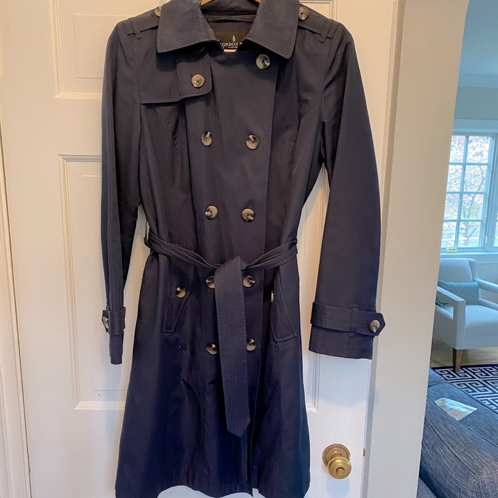 London Fog Navy Trench Coat with Tie Waist
